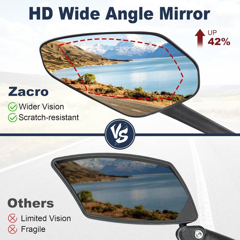 Zacro 2 Pack Bike Mirror, 2025 Upgraded Bike Mirror Handlebar Mount, 360°Adjustable Bicycle Rear View Mirror, Scratch Resistant Glass Lens, Fit for Mountain Bikes, City Road Bikes, E-bikes, Scooter - Image 4